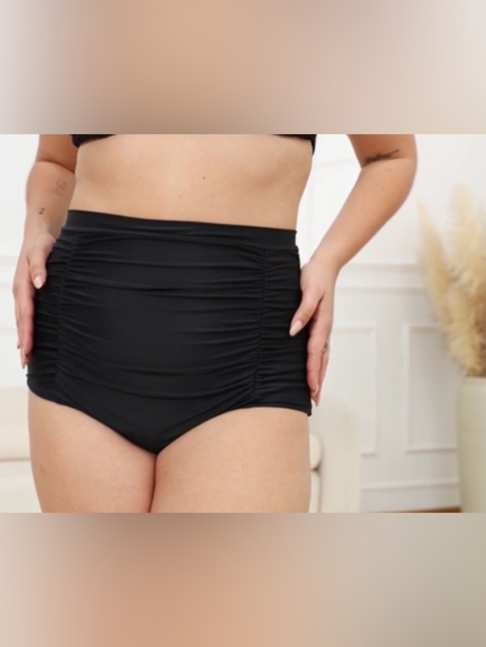 Cocoship Swim Bottoms Womens Size XL-10 High-Waist Black Tummy Control~Retro